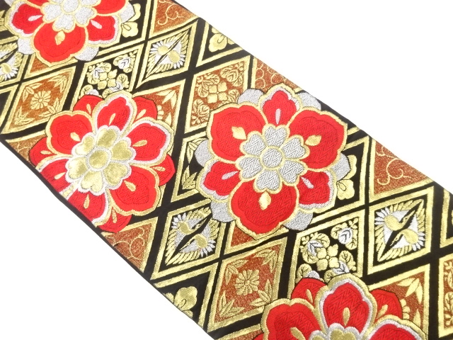 JAPANESE KIMONO / ANTIQUE FUKURO OBI / SILK / WOVEN CRANES